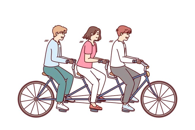 Group Of People Riding Same Bike Together And Enjoying Shared Relaxation And Teamwork While Walking Concept Of Unity And Concerted Action In Implementation Of Tasks And Cohesive Teamwork Illustration