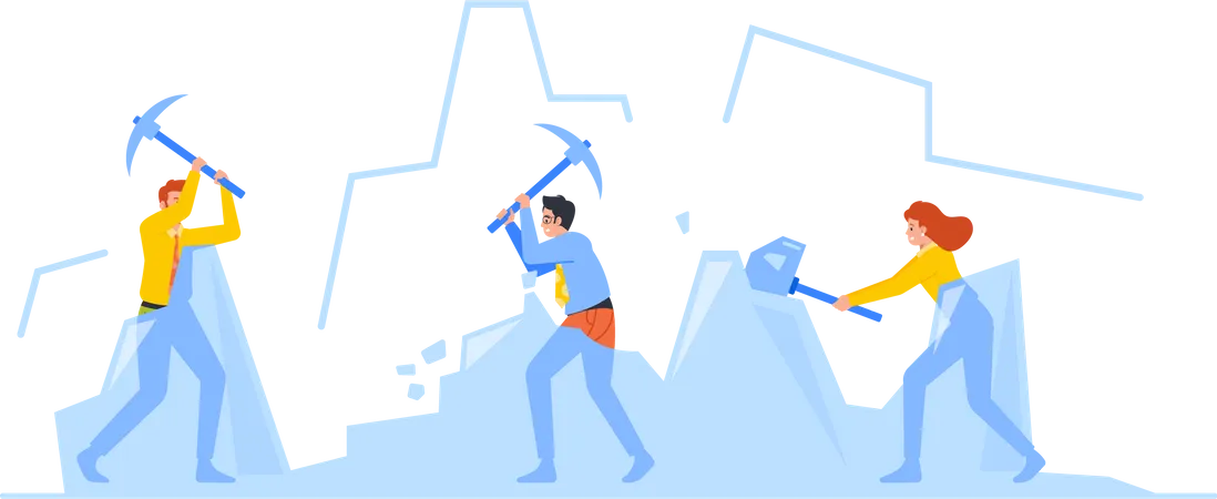 Business Characters Breaking Ice Lumps Icebreaker Illustration