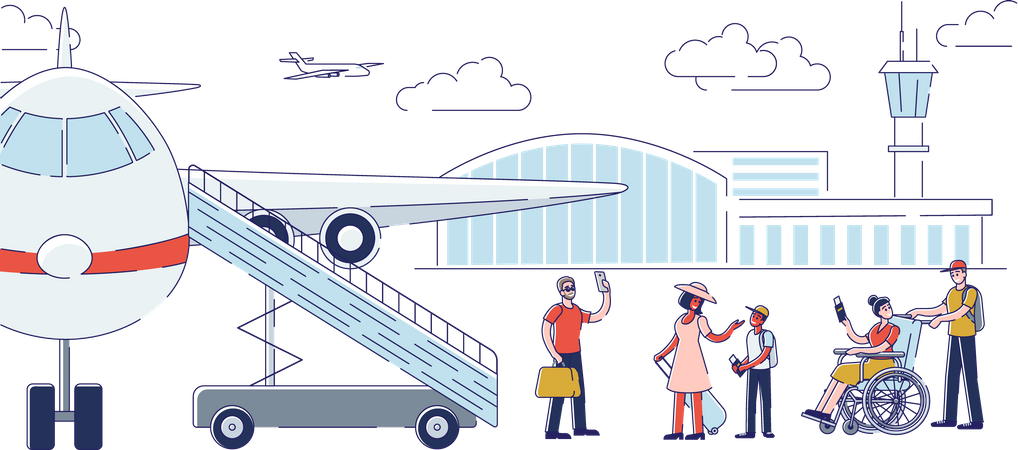 Group of people waiting for boarding to the plane  Illustration