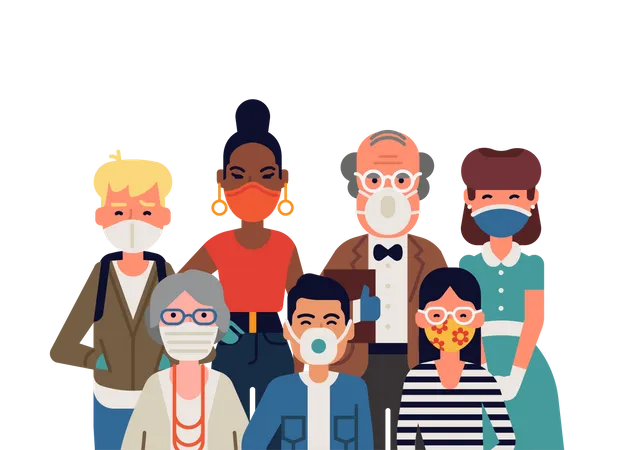 Group of people wearing facemask Illustration