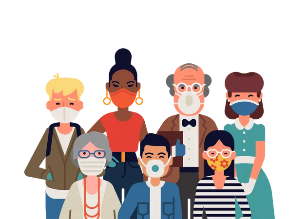 Group of people wearing facemask  Illustration