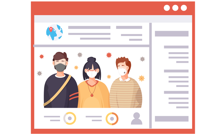 Group of people wearing protective medical face masks  Illustration