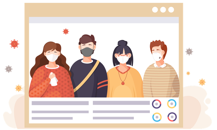 Group of people wearing protective medical face masks  Illustration