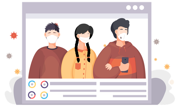 Group of people wearing protective medical face masks  Illustration