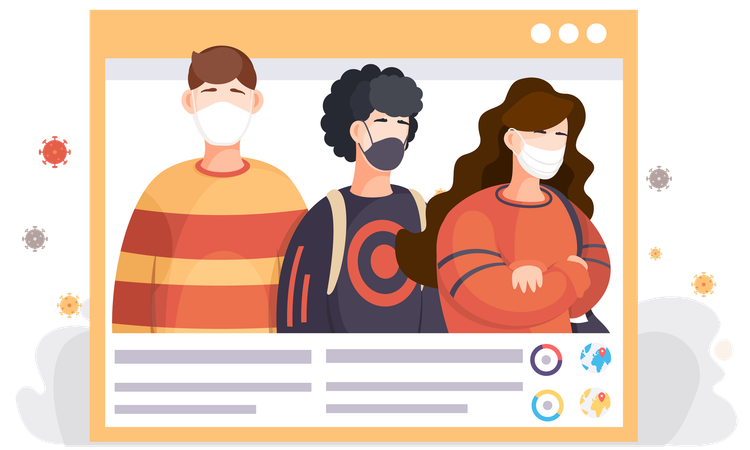 Group of people wearing protective medical face masks  Illustration