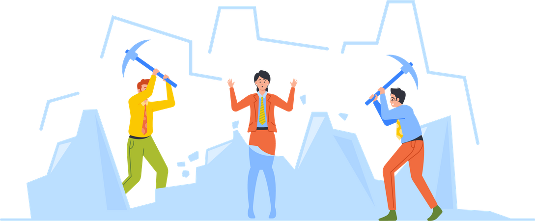 Group Of People With Hammers and breaking ice  Illustration