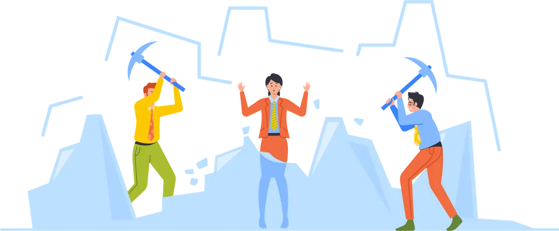 Group Of People With Hammers and breaking ice  Illustration