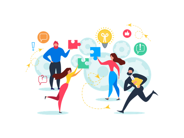Group of people working on problem solution  Illustration