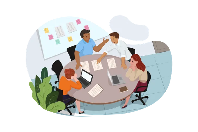 Group of people working out business plan in the office Illustration