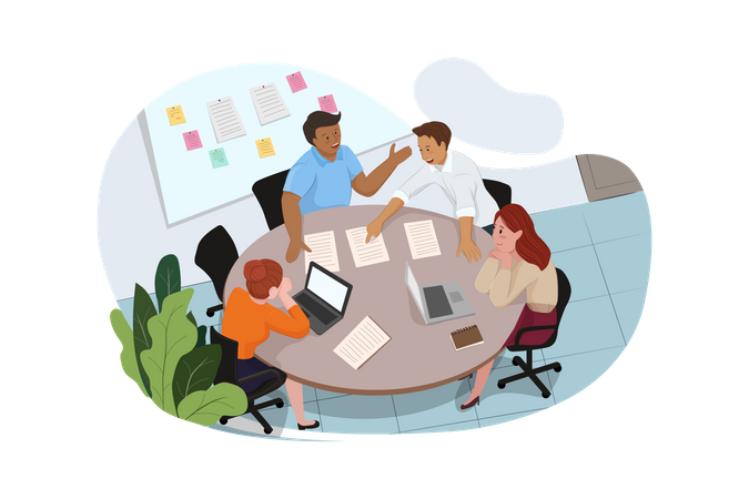 Group of people working out business plan in the office  Illustration