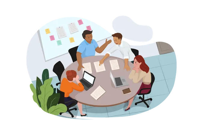 Group of people working out business plan in the office  Illustration