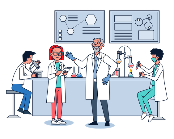 Group of Professional scientists doing chemical research  Illustration