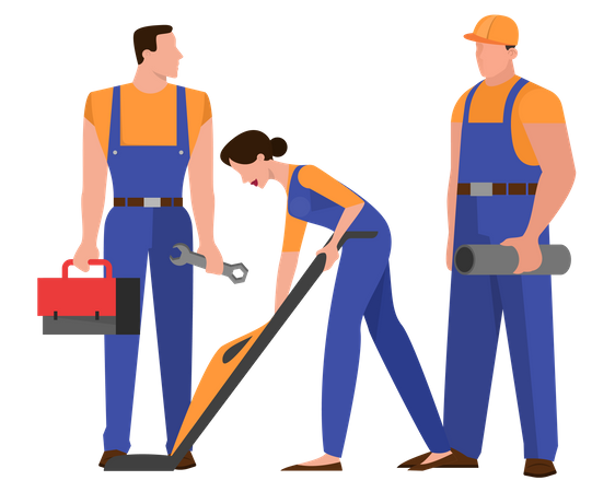 Group of repairman in the uniform with tools Illustration