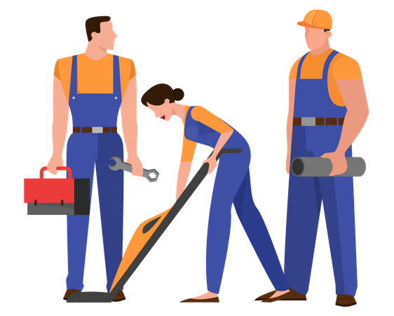 Group of repairman in the uniform with tools  Illustration