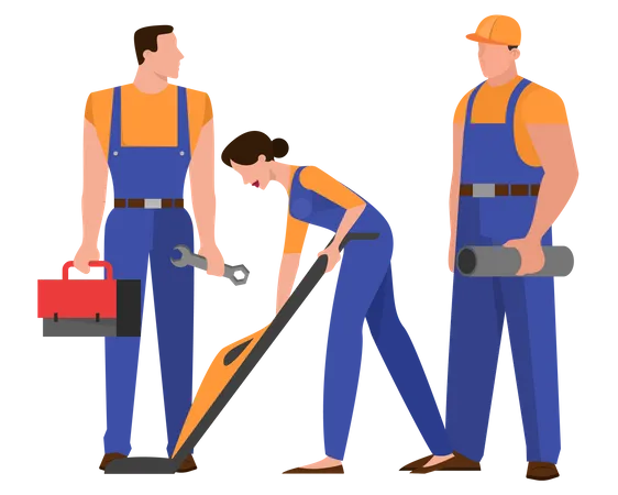 Group of repairman in the uniform with tools  Illustration