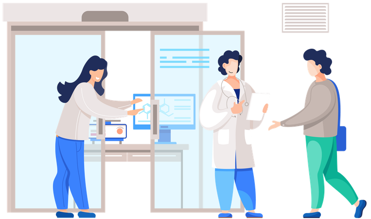 Group of scientist standing with experiment paper  Illustration