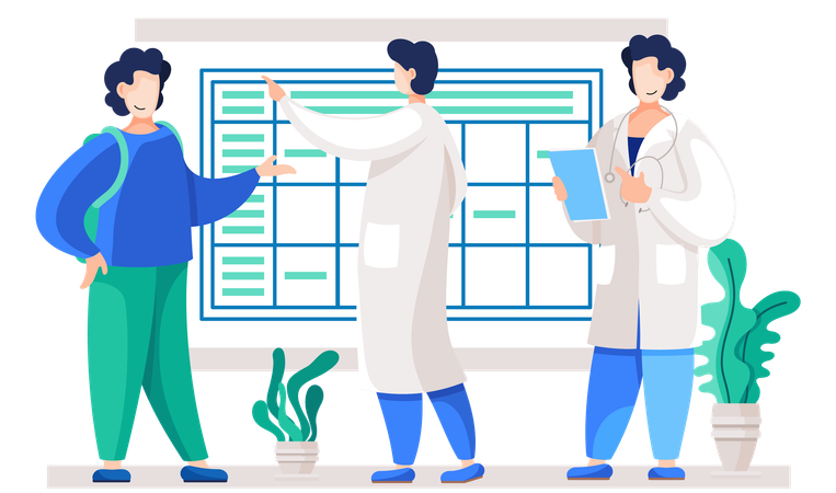 Group of scientist standing with experiment paper  Illustration