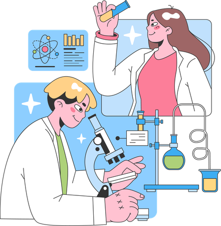Group of scientist working on an experiment  Illustration