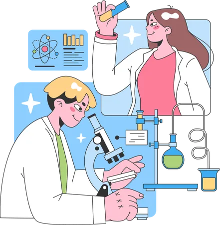 Group of scientist working on an experiment  Illustration