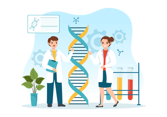 Group of scientist working on DNA  Illustration