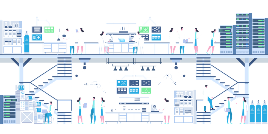 Group of scientists doing research and experiments at medical lab  Illustration