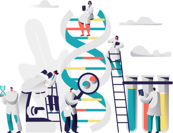 Group of scientists doing research on DNA  Illustration