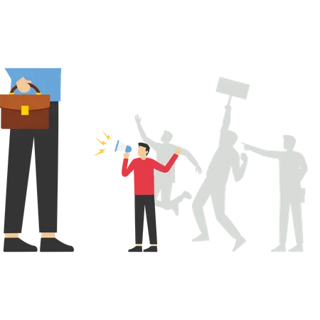 Group Of Staff Against Protest Of Rights Vector Illustration In Flat Style 일러스트레이션