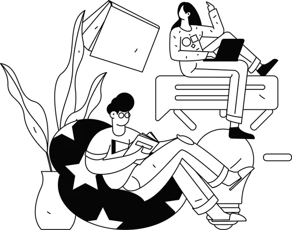 本を読んでいる学生のグループ  イラスト
