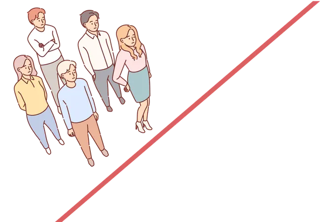 Group Of Students Feel Stressed Standing Near Red Line Symbolizing Prohibitions And Restrictions For Campus Residents Red Line Prohibits College Pupils From Speaking Freely On Topics Of Interest Illustration