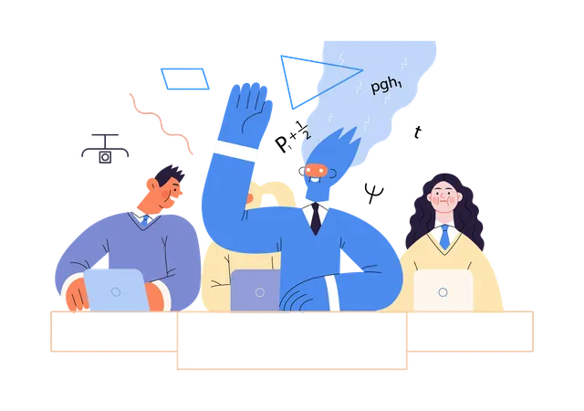 Artificial Intelligence Illustration Studies Modern Flat Vector Concept Illustration Of A Group Of Students In The Class AI Metaphor Advantage Superiority And Dominance Concept Illustration