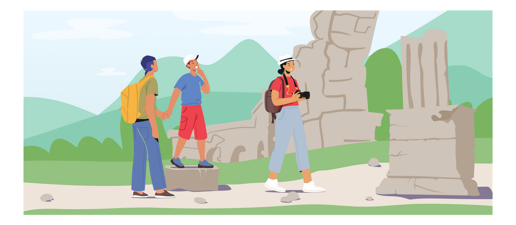 Group of tourist enjoying the scenic view  Illustration