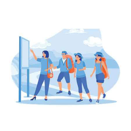 Group Of Tourists Goes On Tourist Trip  Illustration