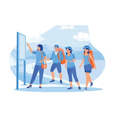 Group Of Tourists Goes On Tourist Trip  Illustration