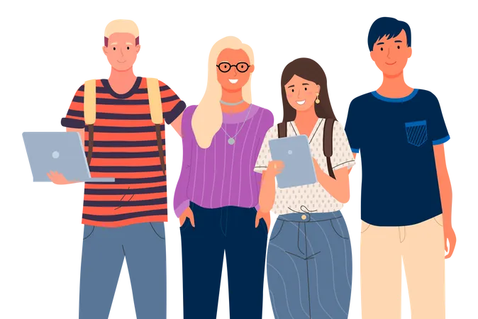 Group of university students  Illustration