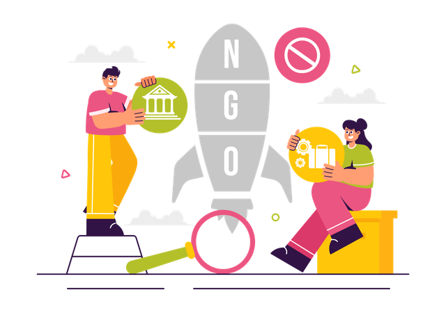 Group of volunteer working for an NGO  Illustration