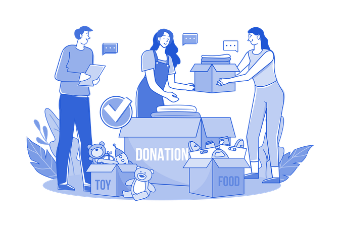 Group Of Volunteers Sorting Charity Items  Illustration