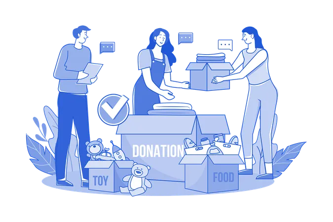 Group Of Volunteers Sorting Charity Items  Illustration