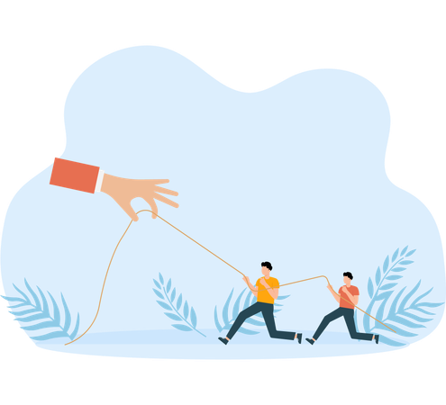 Group of white-collar workers competed with giants in a tug-of-war  Illustration