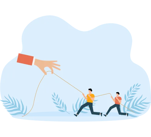 Group of white-collar workers competed with giants in a tug-of-war  Illustration