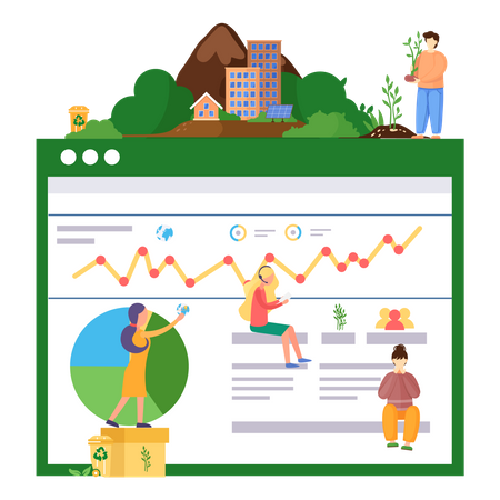 Group of woman is working with statistics of planet  Illustration