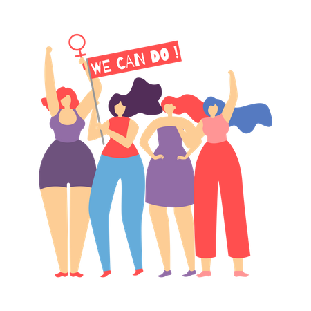 Group of women protesting  Illustration
