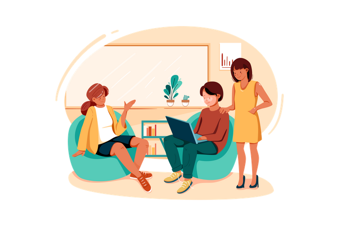 Group of women working on business startup together Illustration