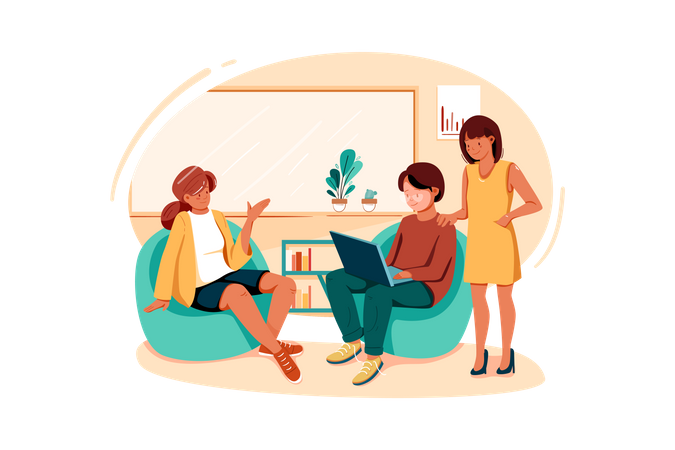 Group of women working on business startup together  Illustration