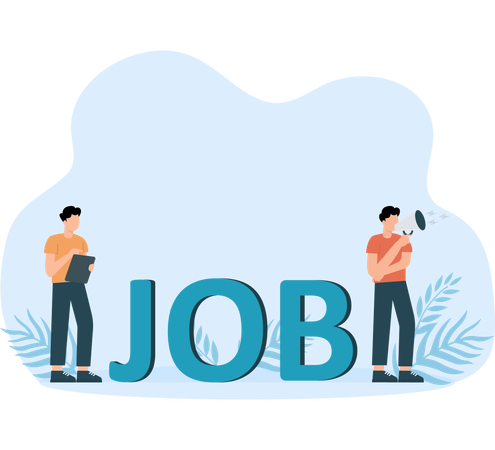 Group  of workers candidates using laptop with job word  Illustration