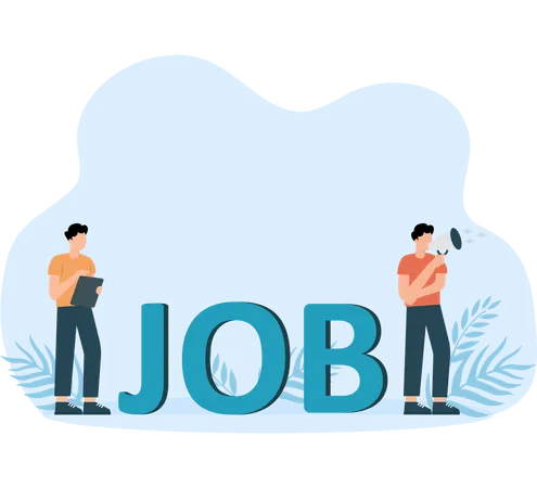 Group  of workers candidates using laptop with job word  Illustration