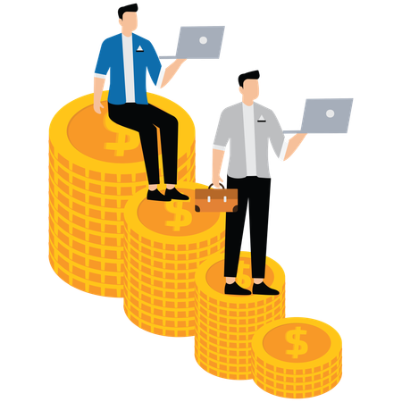 Group of Working Businessmen on an Gold Pile  Illustration