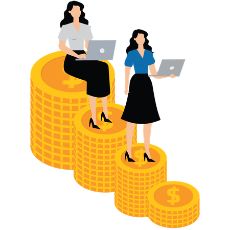 Group of Working Businesswomen on an Gold Pile  Illustration