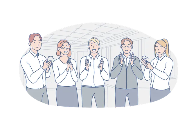 Group of young happy business people applause in honor of career growth  Illustration