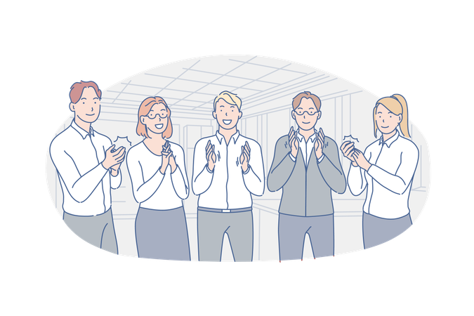 Group of young happy business people applause in honor of career growth  イラスト