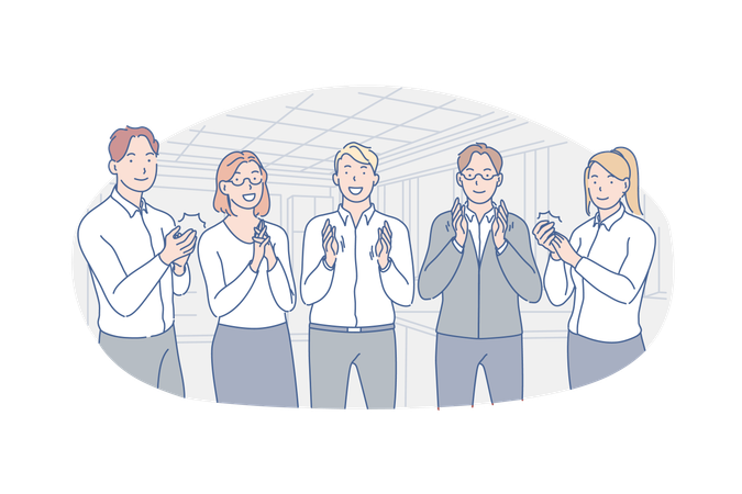 Group of young happy business people applause in honor of career growth  Illustration